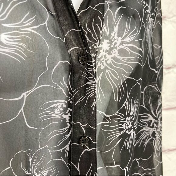 Rebecca Malone Blouse SZ PL Sheer Black and White Floral Lightweight Flowy Fit - Picture 4 of 12